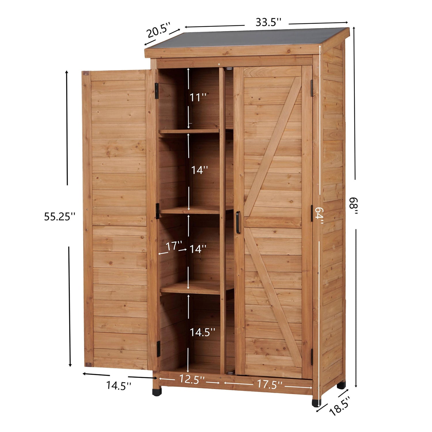 Outdoor Storage Shed With Vertical Tool Cabinet For Backyard