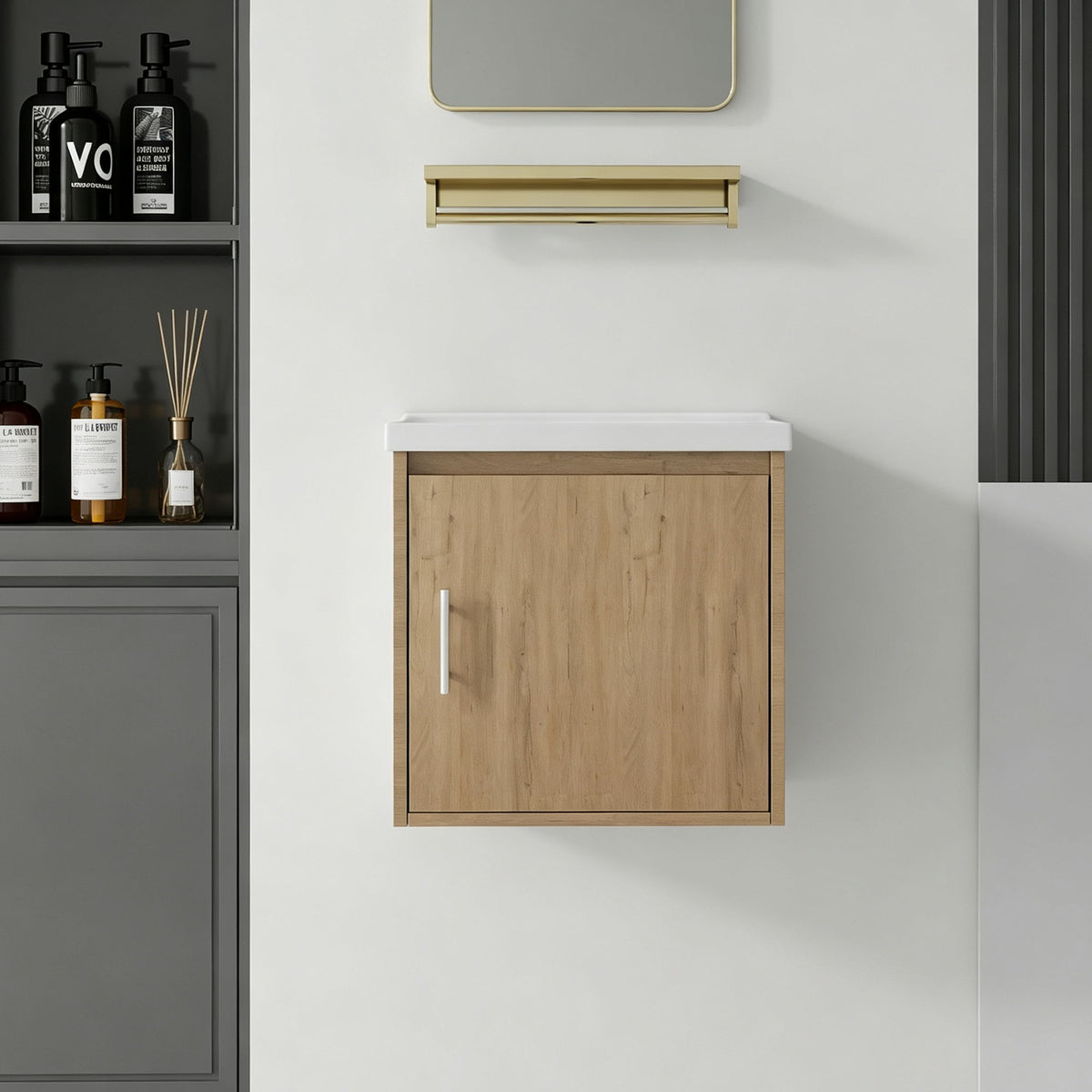 Floating Bathroom Vanity Combo, Wall Mounted Cabinet With Sink &amp; Soft Close Doors For Small Bathrooms