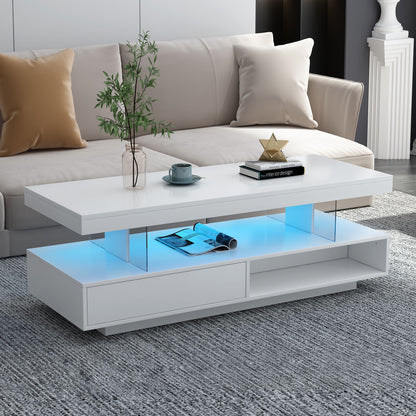 LED Coffee Table With 2 Drawers And Display Shelves