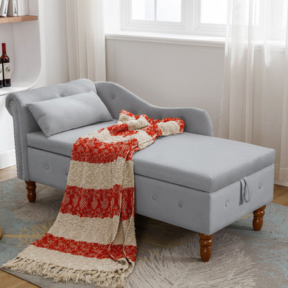 Chaise Lounge Indoor, Velvet Lounge Chair For Bedroom With Storage &amp; Pillow, Modern Upholstered Rolled Arm Chase Lounge For Sleeping With Nailhead Trim For Living Room Bedroom Office