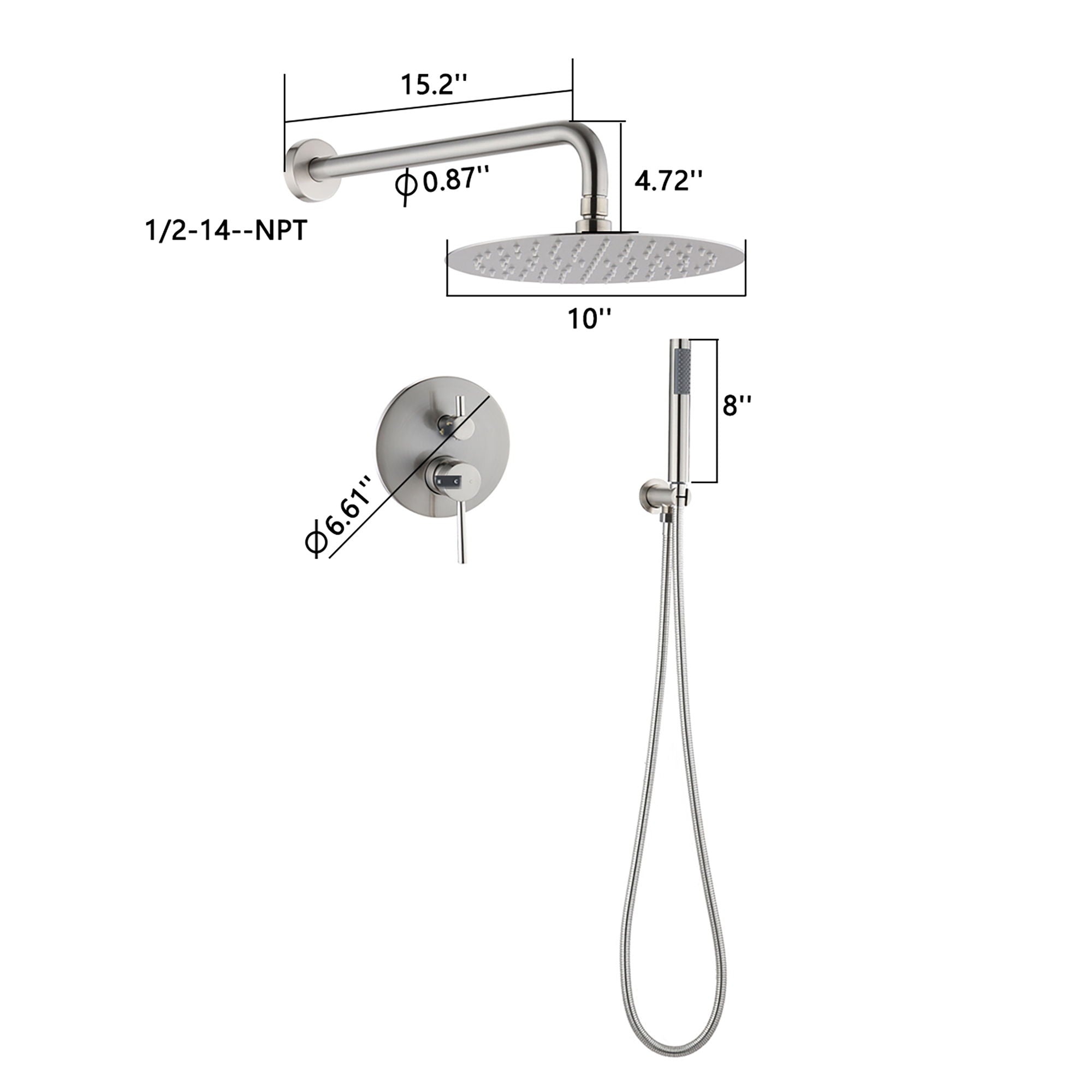 Elegant 10&quot; Round Rain Shower Head And Handheld Set With Adjustable Tilt And Dual Modes