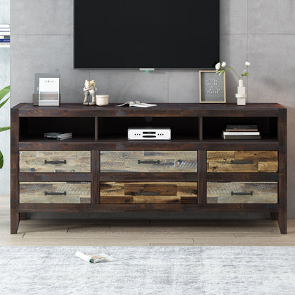 Retro Distressed Wooden TV Stand For TVs Up To 65&quot;, Entertainment Center Media Console With 6 Drawers And 3 Shelves For Living Room