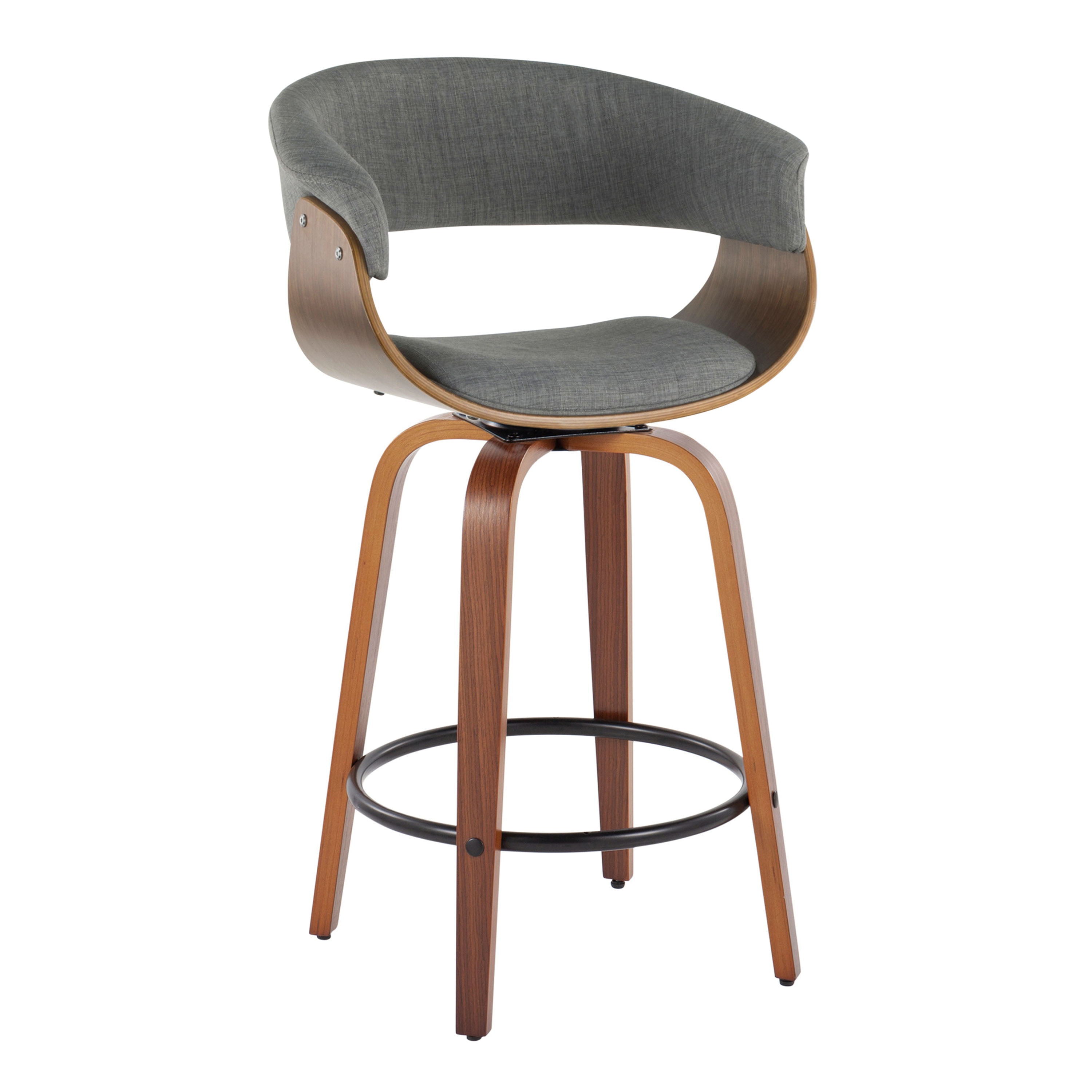 Vintage Mod - Mid Century Modern Fixed Height Counter Stool &amp; Swivel With Round Footrest (Set of 2)