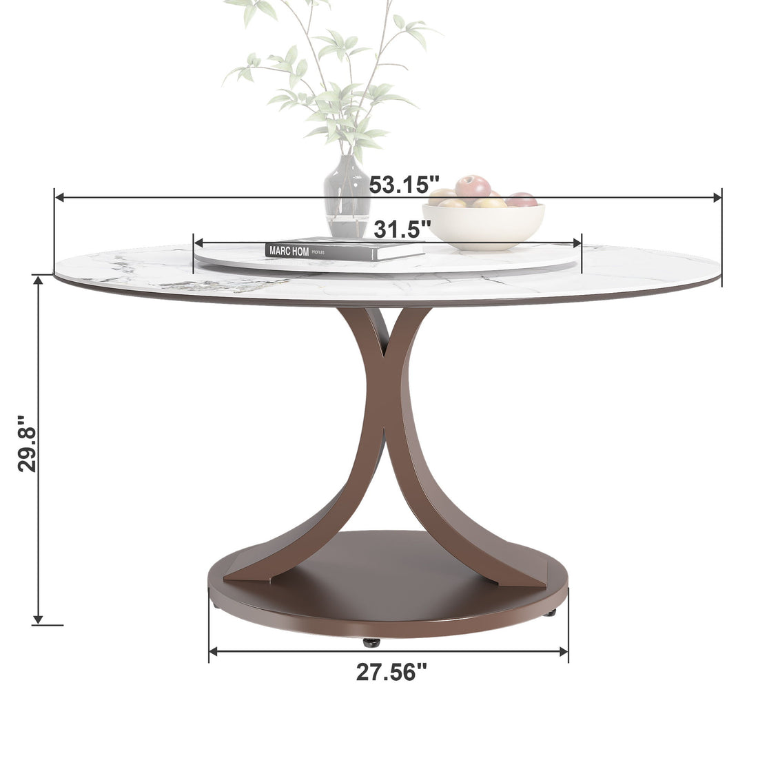 Round Dining Table With 360° Rotating Lazy Susan Scratch &amp; Heat For Dining Room &amp; Kitchen, Table Only - White