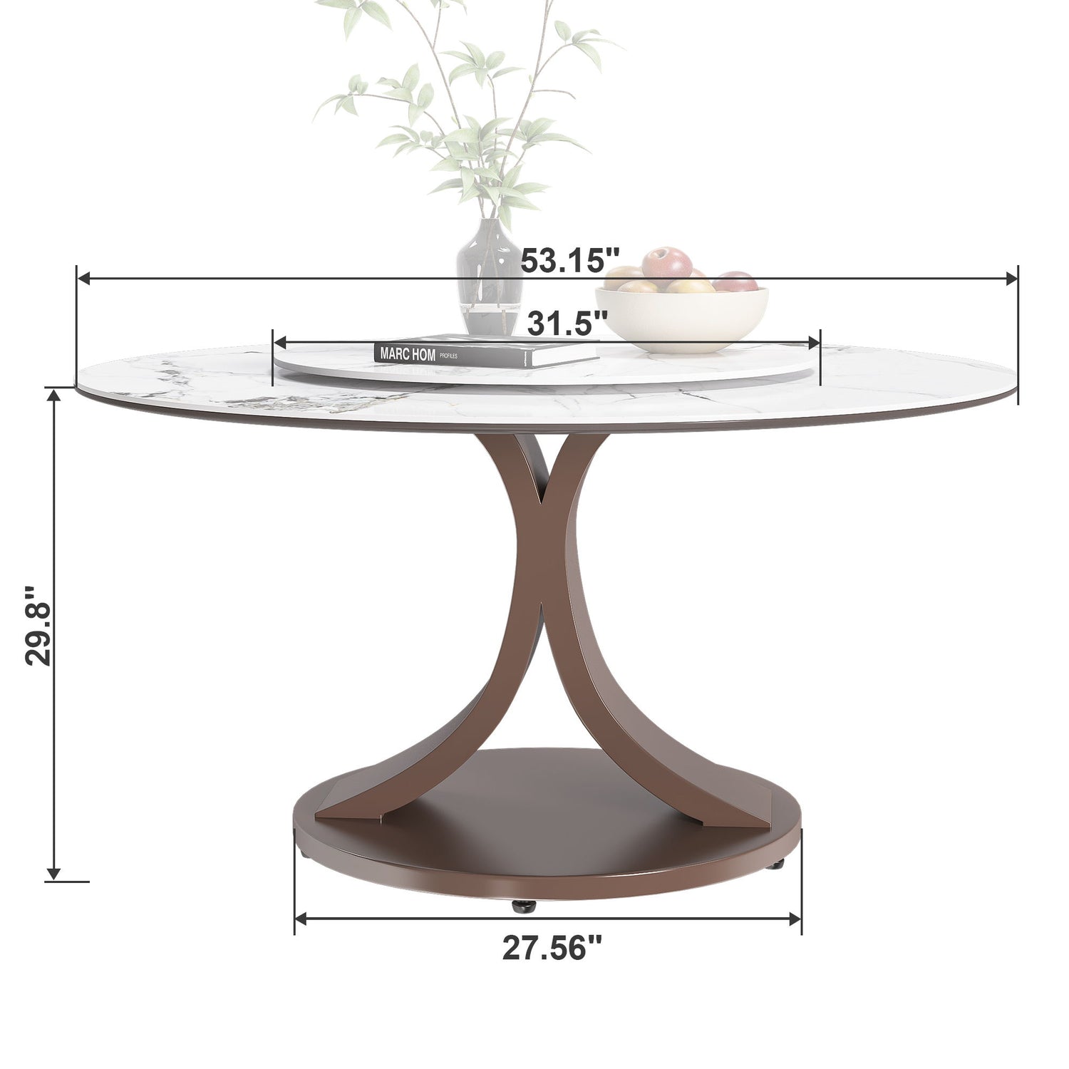 Round Dining Table With 360° Rotating Lazy Susan Scratch &amp; Heat For Dining Room &amp; Kitchen, Table Only - White