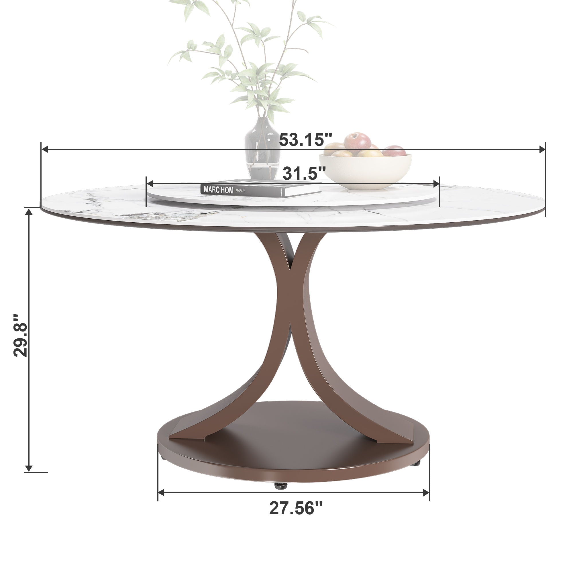 Round Dining Table With 360° Rotating Lazy Susan Scratch &amp; Heat For Dining Room &amp; Kitchen, Table Only - White