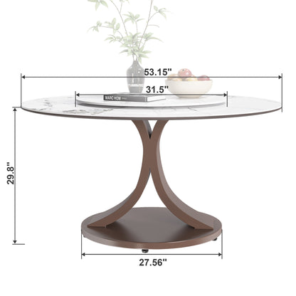 Round Dining Table With 360° Rotating Lazy Susan Scratch &amp; Heat For Dining Room &amp; Kitchen, Table Only - White