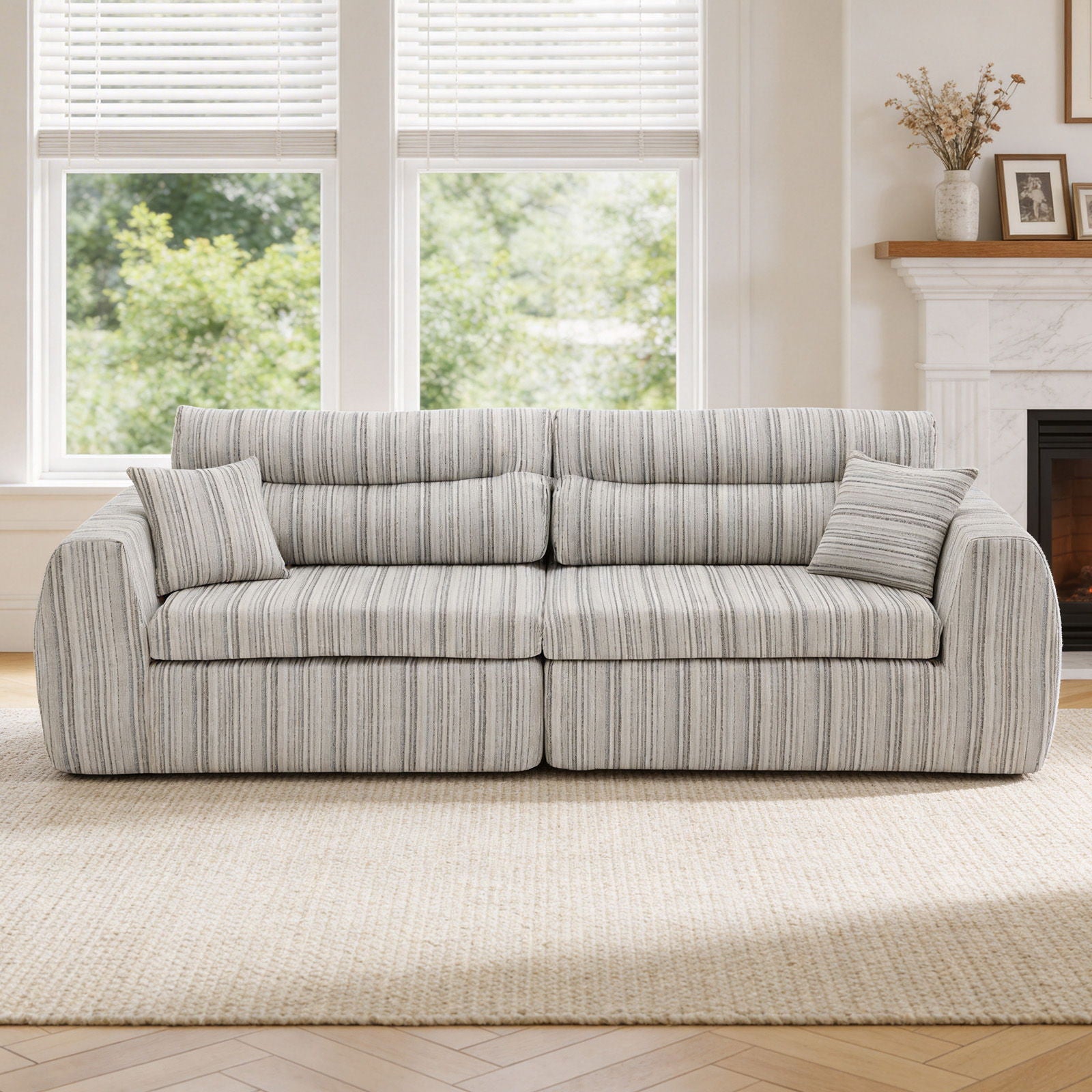 3 Seater, Couch With Throw Pillows For Living Room
