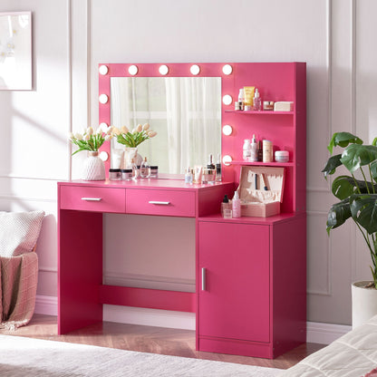 Vanity Desk With Mirror And Lights, 46.4In Dressing Table With 2 Large Drawer &amp; Large Vertical Organizer, 3 Level Dresser &amp; 3 Lighting Modes Adjustable Brightness, Suitable For Bedroom