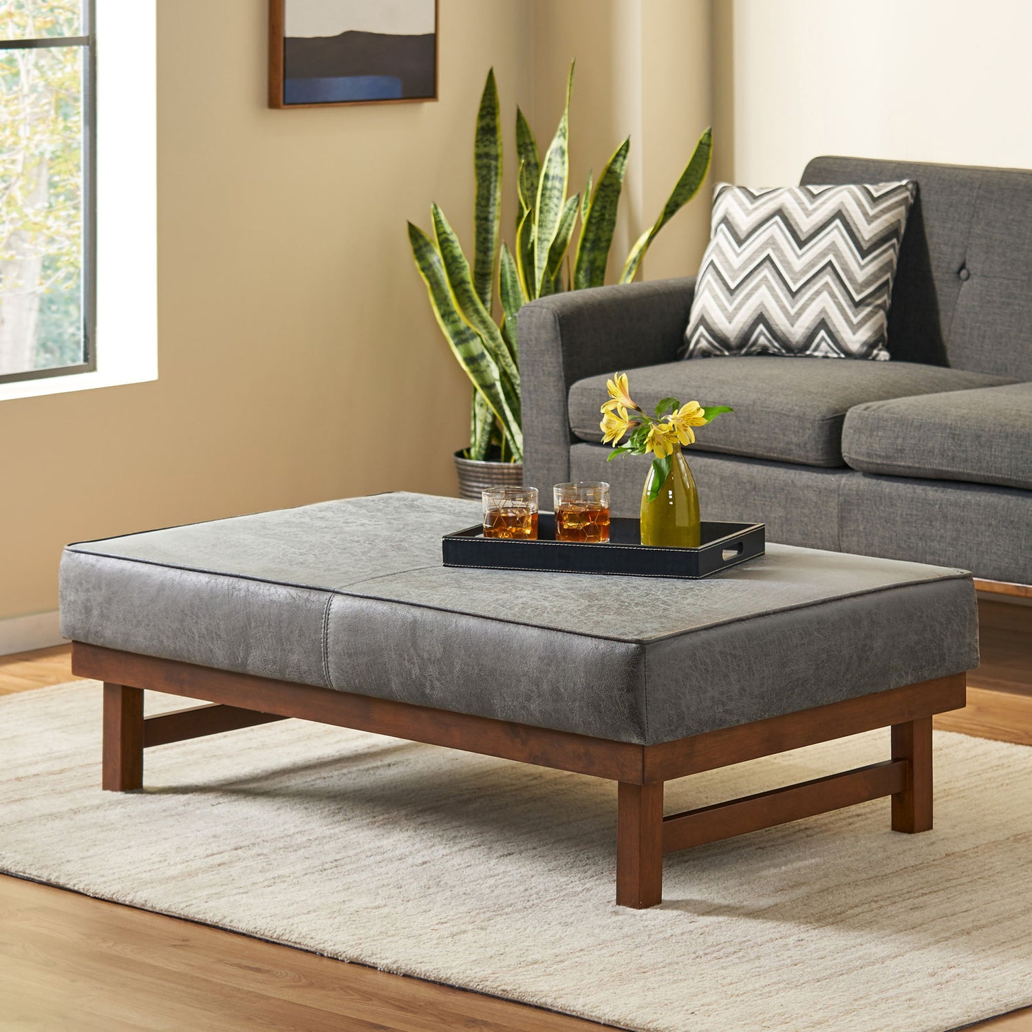 Temzyl - Mid Century Modern Microfiber Ottoman