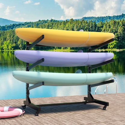 Freestanding Kayak Storage Rack With Lockable Wheels For Kayak, Canoe, Sup &amp; Surfboard