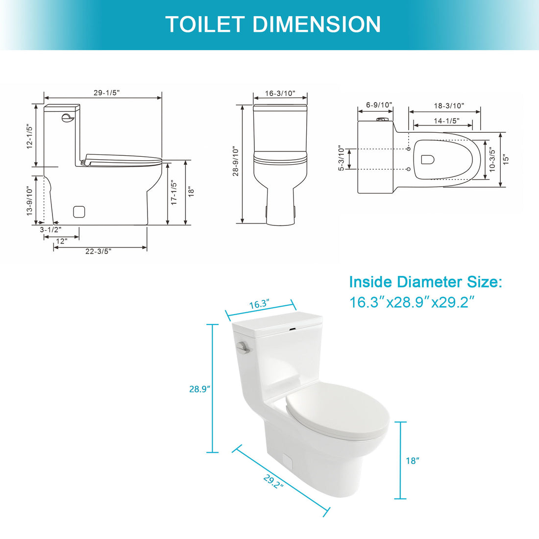 1 Piece Toilet &amp; Soft Closing Seat - White