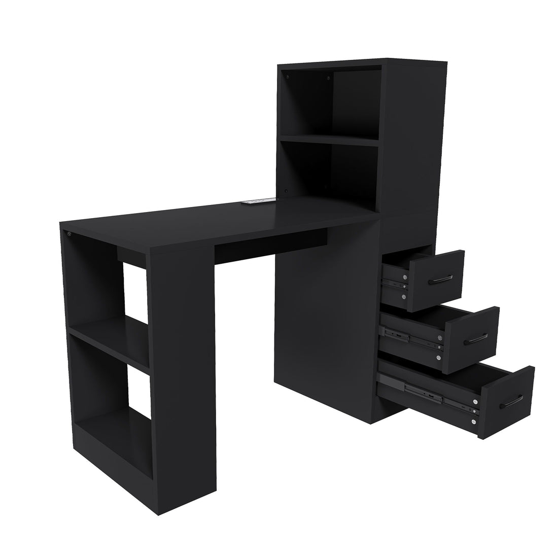 Computer Desk With 4 In 1 Socket &amp; 3 Drawers, 4 Tier Shelves