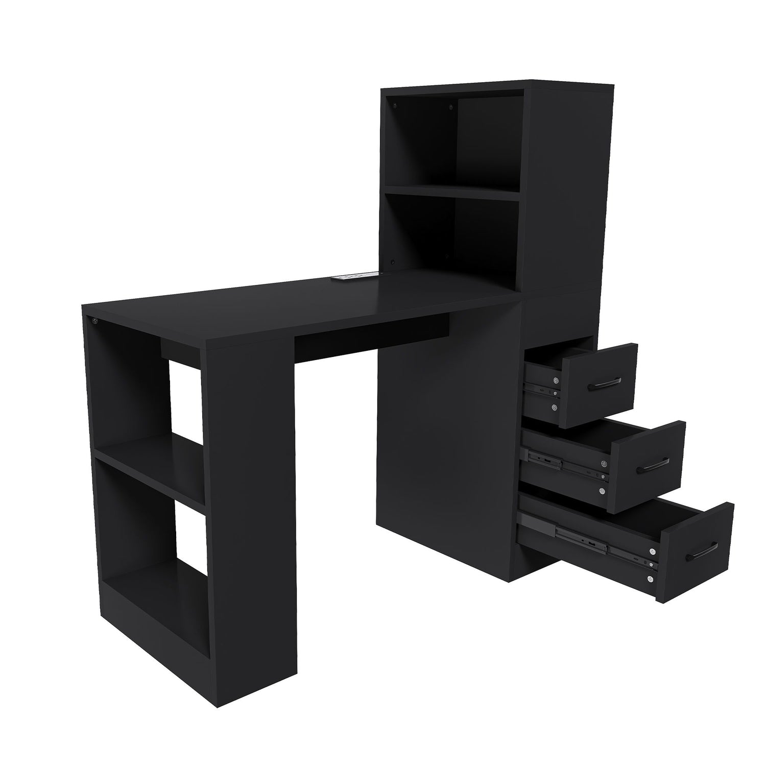 Computer Desk With 4 In 1 Socket &amp; 3 Drawers, 4 Tier Shelves