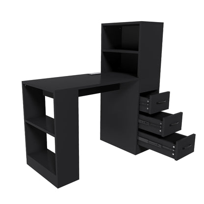 Computer Desk With 4 In 1 Socket &amp; 3 Drawers, 4 Tier Shelves