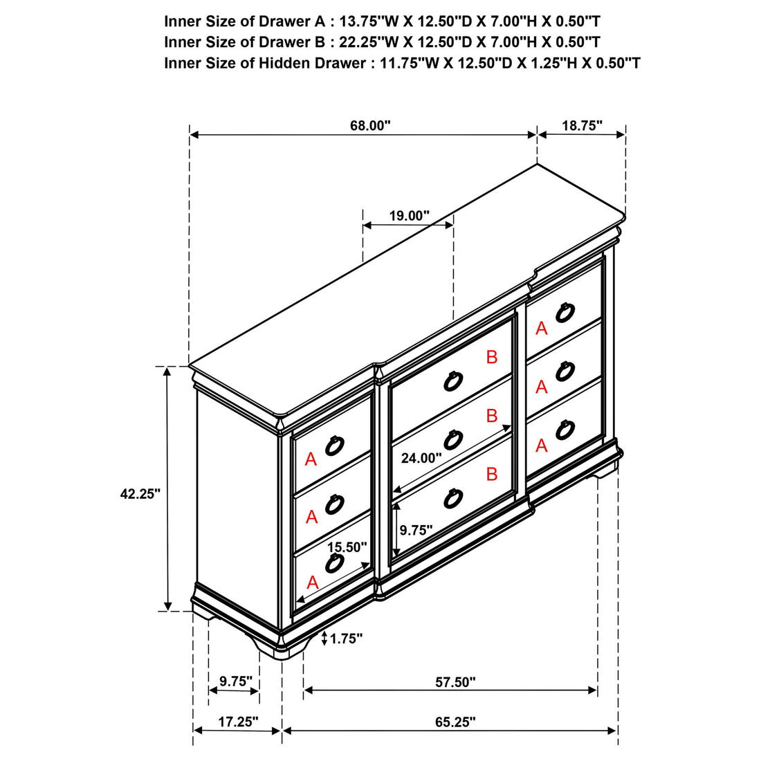 Leonide - 9 Drawer Dresser - Cherry