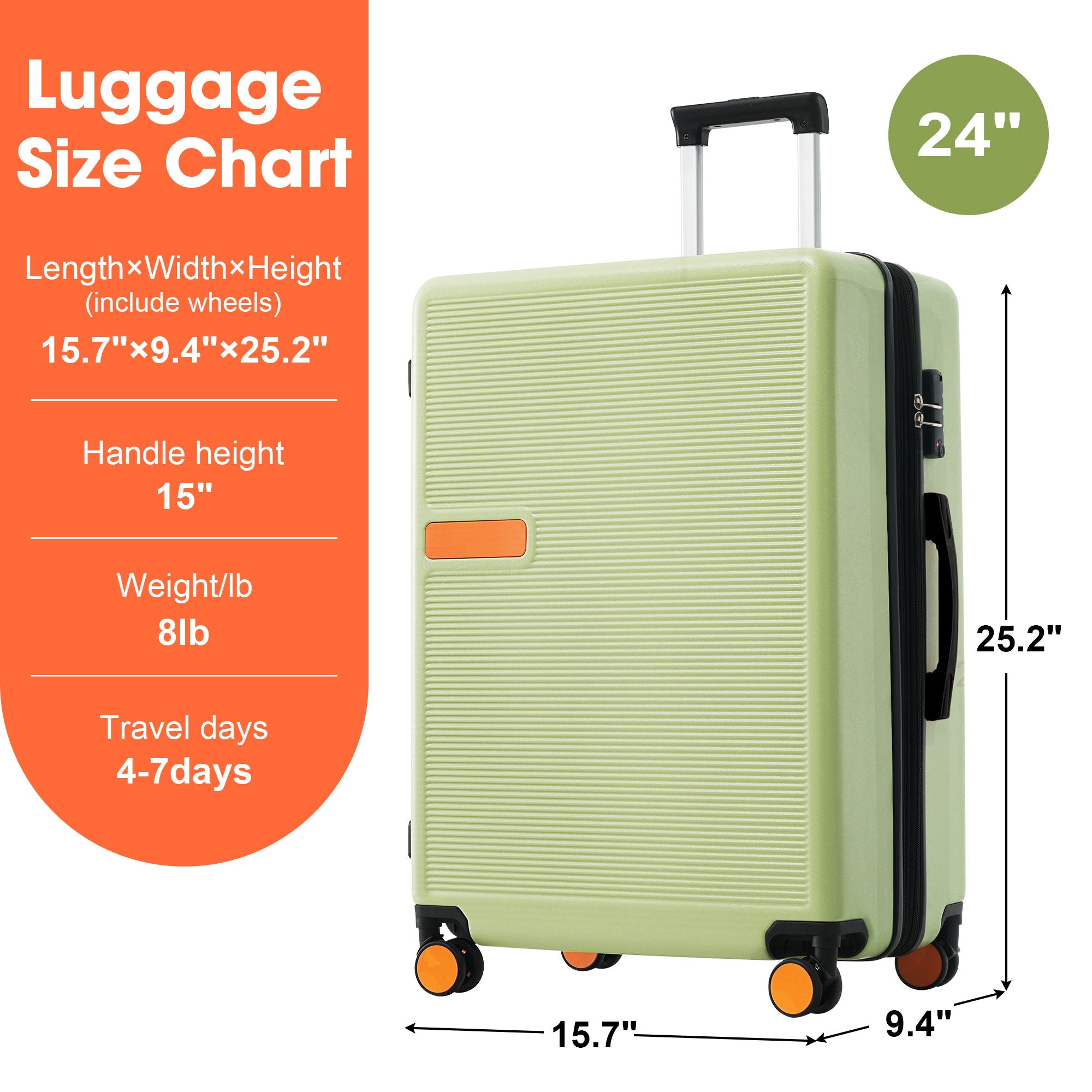Contrast Color Hardshell Luggage 24&quot; Expandable Spinner Suitcase With Tsa Lock Lightweight