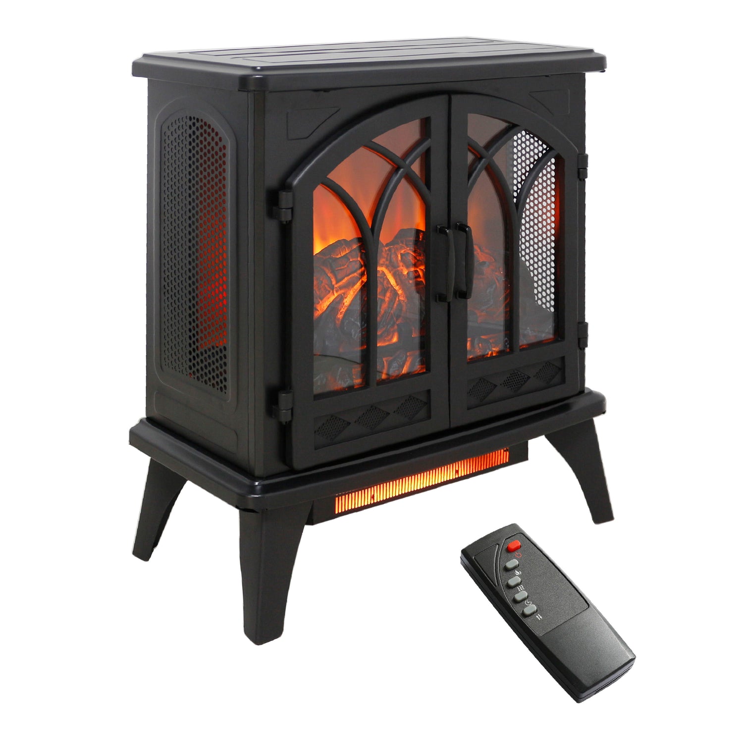 24&quot; 3D Flame Electric Infrared Quartz Fireplace Stove With Remote Control - Antique Black