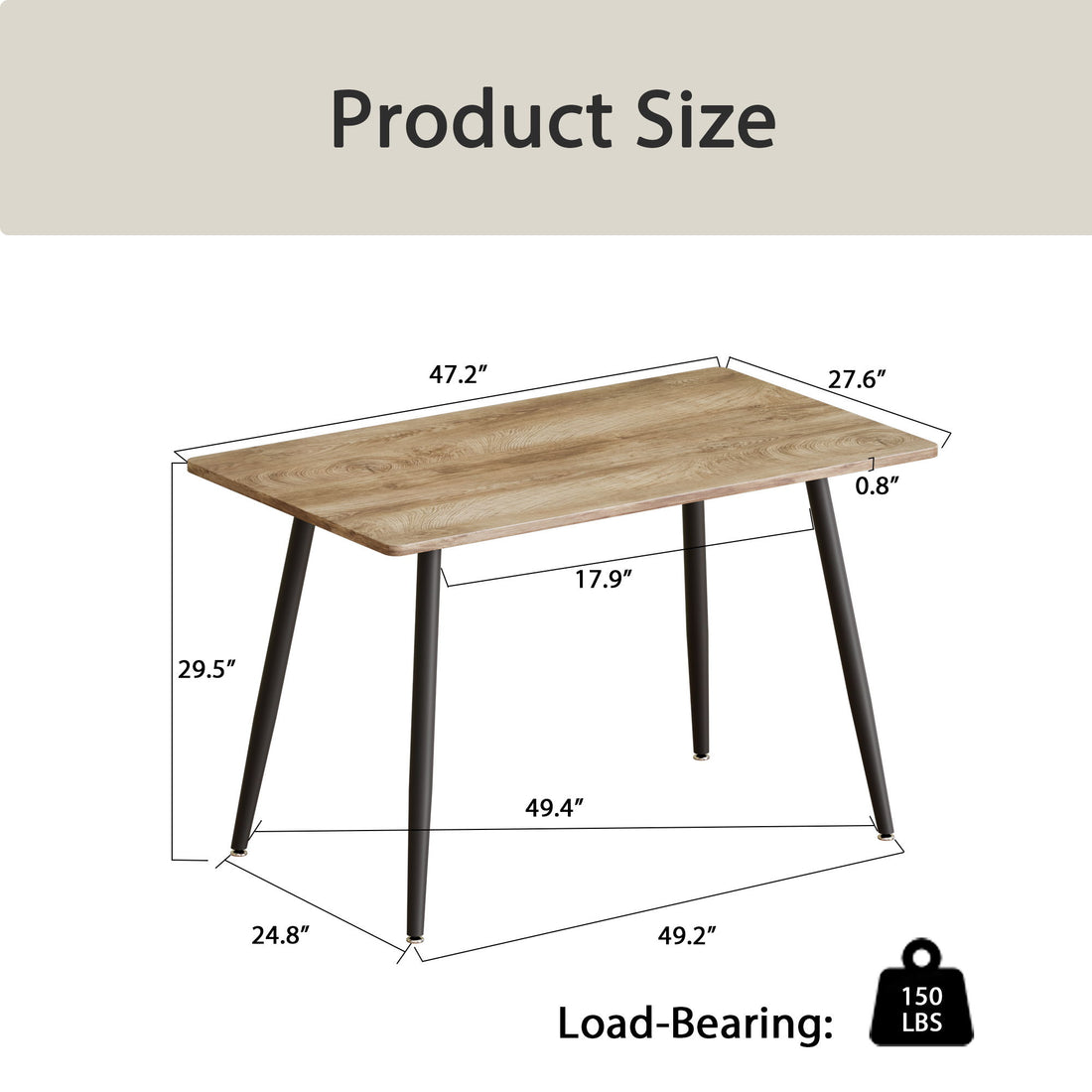 Modern Minimalist 47&quot; Wood Dining Table With Metal Legs For 4 - Wood