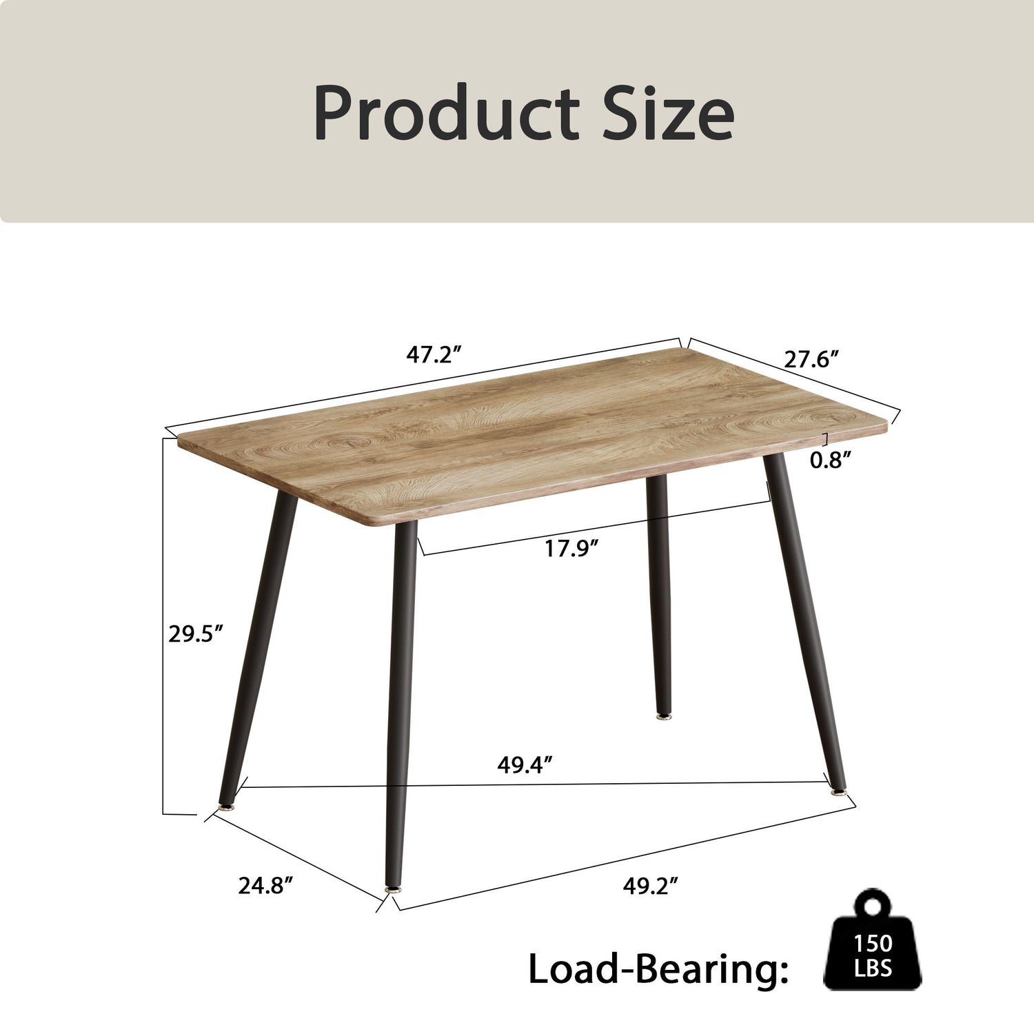 Modern Minimalist 47&quot; Wood Dining Table With Metal Legs For 4 - Wood
