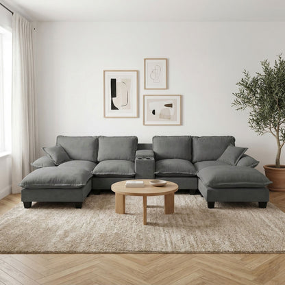 Modular Cloud Couch Sofa With Cup Holders &amp; Storage, USB Port