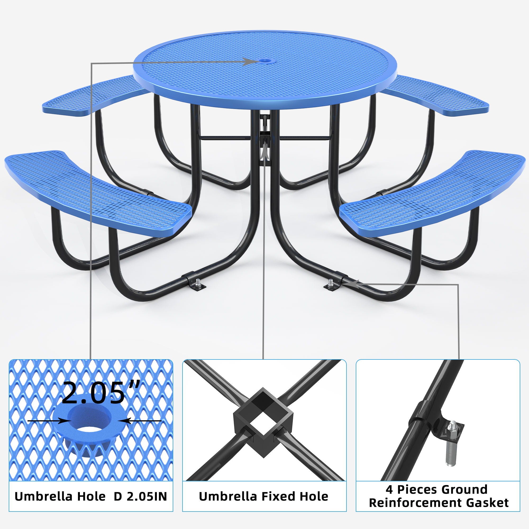 Round Outdoor Steel Picnic Table 46&quot; With Umbrella Pole