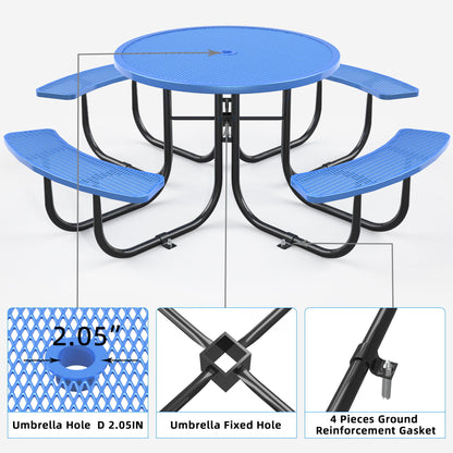 Round Outdoor Steel Picnic Table 46&quot; With Umbrella Pole