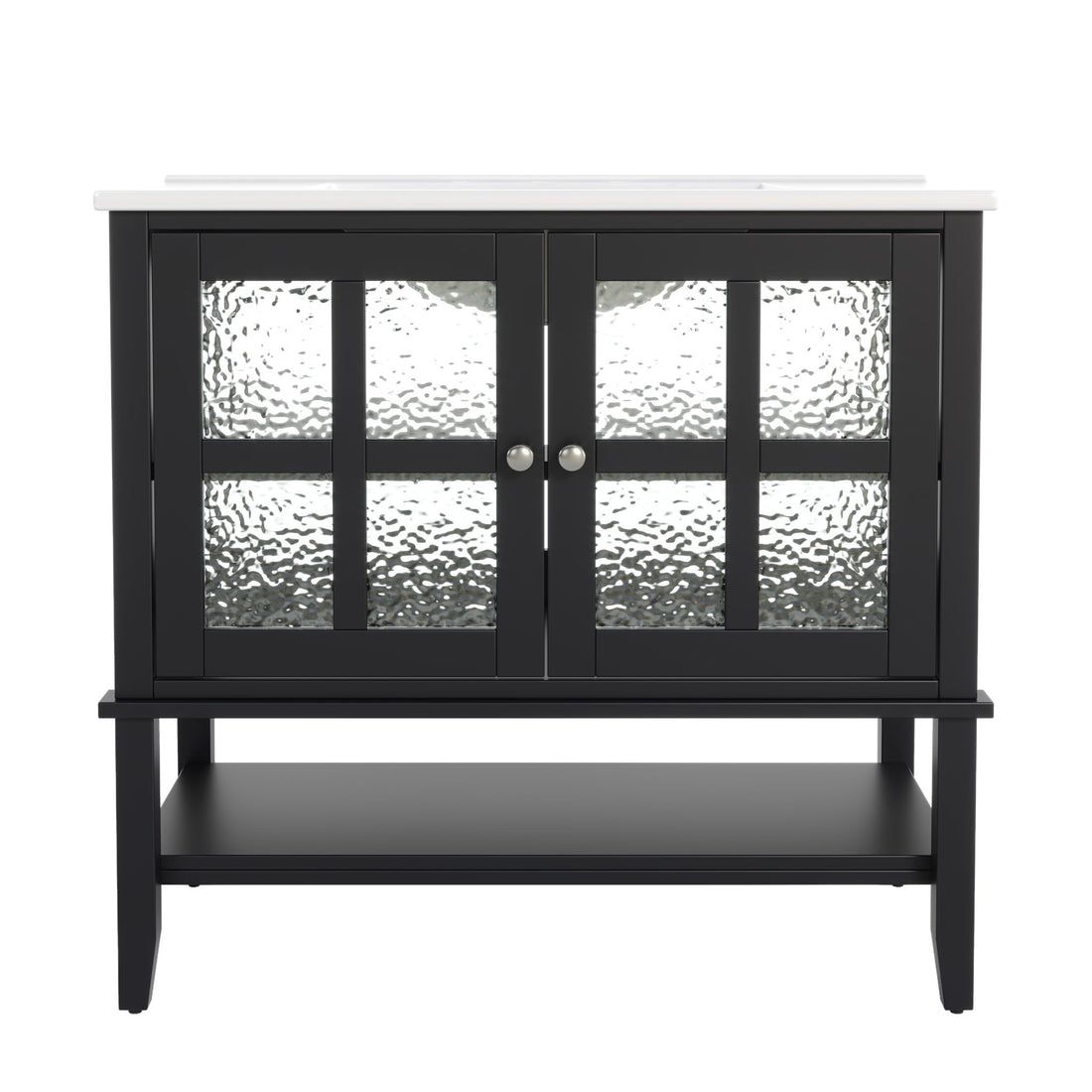 Bathroom Vanity With Ceramic Sink, Adjustable &amp; Open Shelf