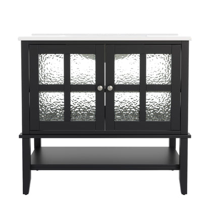 Bathroom Vanity With Ceramic Sink, Adjustable &amp; Open Shelf