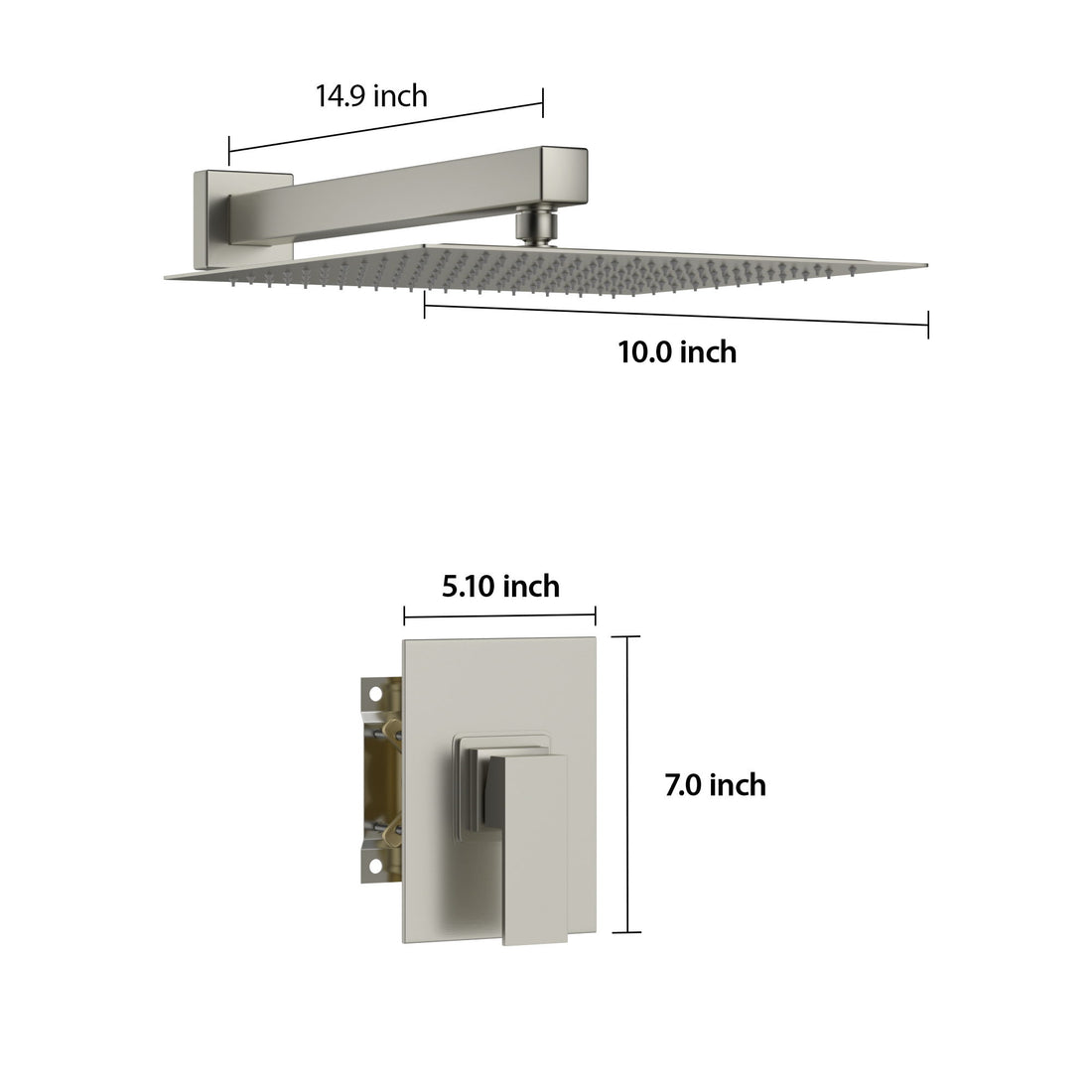 Shower Faucet Set With Rainfall Shower Head And Shower Valve, Stainless Steel And Brass