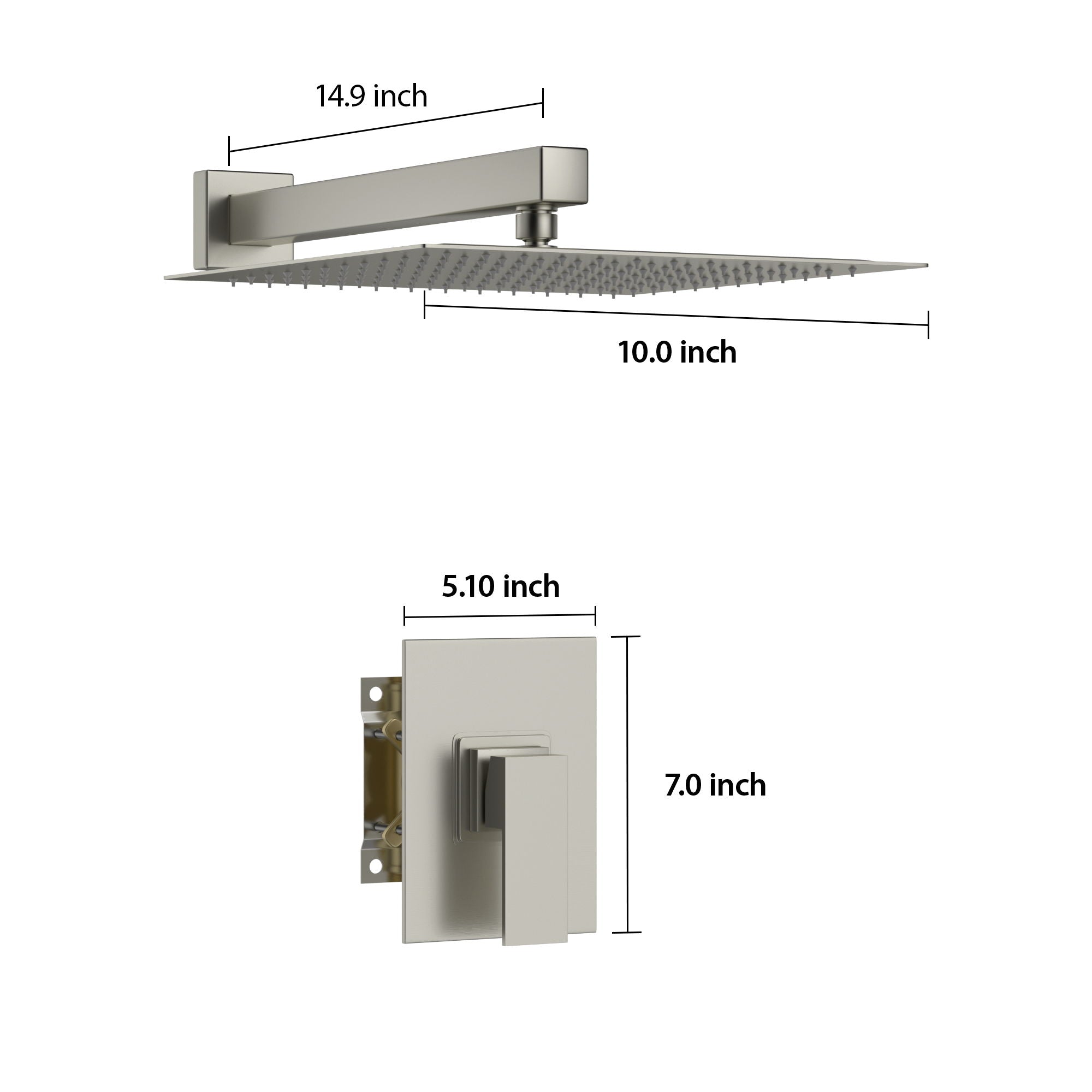 Shower Faucet Set With Rainfall Shower Head And Shower Valve, Stainless Steel And Brass