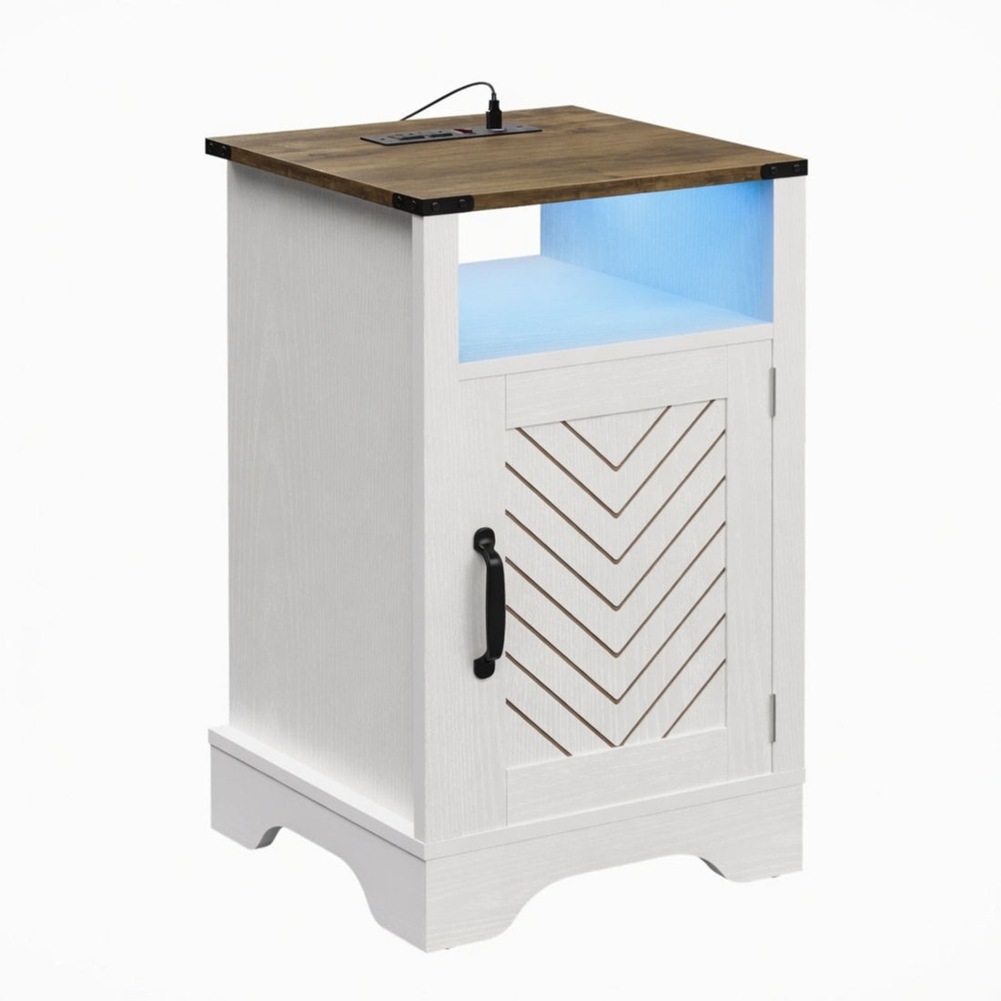 Farmhouse Nightstand With Charging Station &amp; Storage