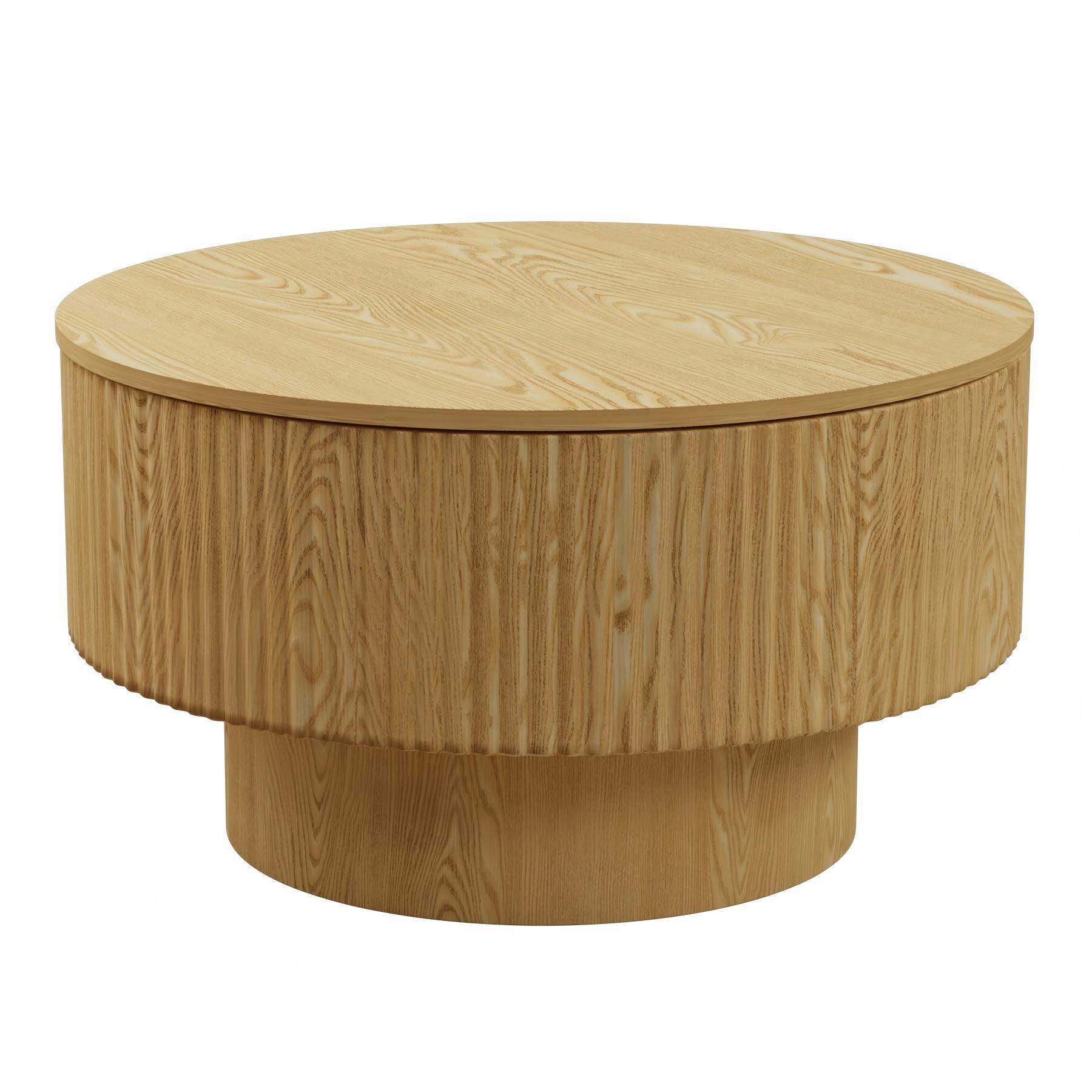 Modern Circular Coffee Table With Stripe Design And Storage Space