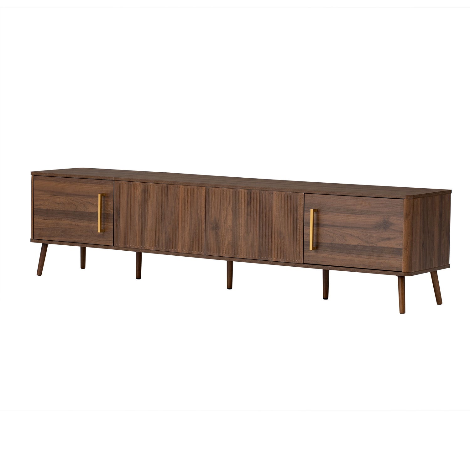 TV Stand For TVs Up To 85&quot; With Fluted Door, Cable Management, Soft-Closing Hinges - Walnut