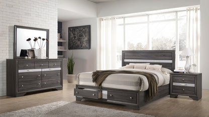 Matrix Traditional Style Full 4 Piece Storage Bedroom set made with Wood in Gray