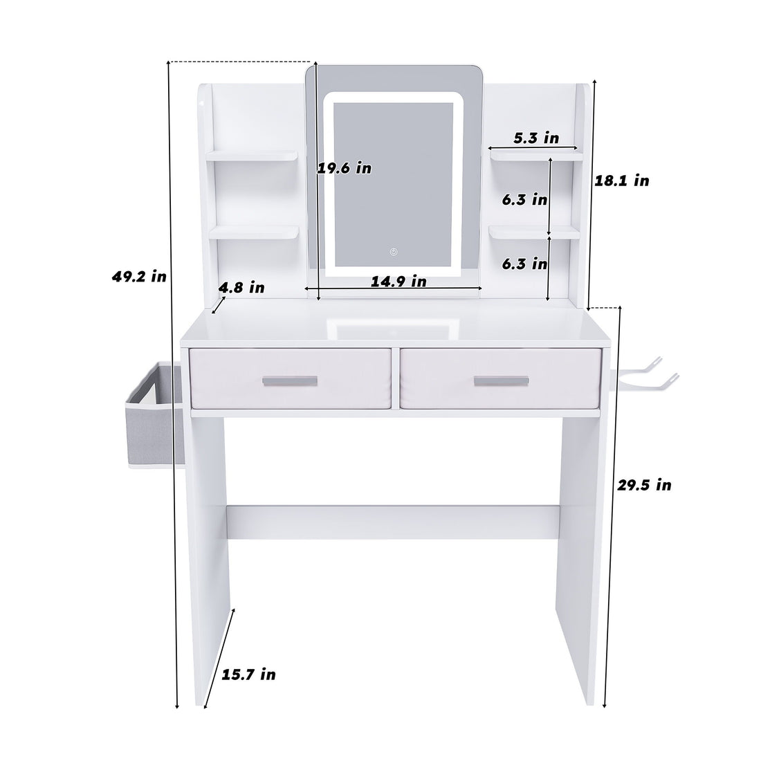 Elegant LED Mirror Vanity Dressing Table With Adjustable Lights, Drawers &amp; Storage - White