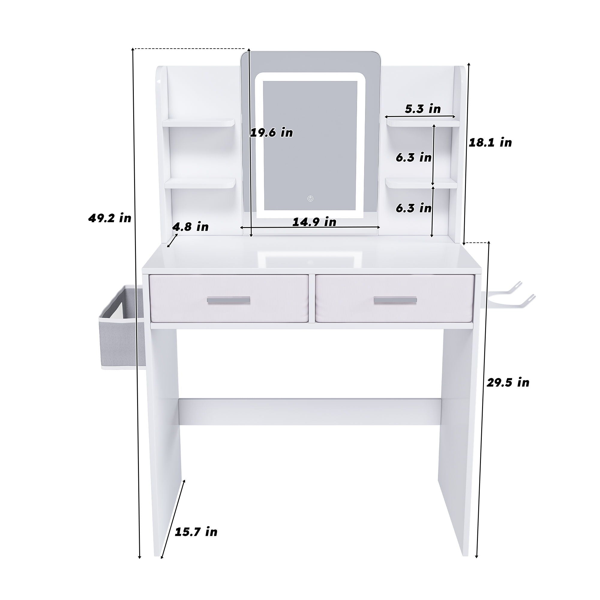 Elegant LED Mirror Vanity Dressing Table With Adjustable Lights, Drawers &amp; Storage - White
