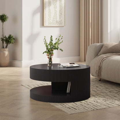 Round Coffee Table With Storage, Vertical Stripe Design