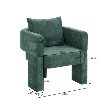 Modern 3 Leg Chenille Accent Chair With Ergonomic Arms &amp; Removable Pillow