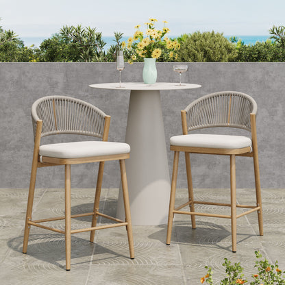 Outdoor 26&quot; Counter Height Metal Frame Counter Stools With Scallop Shaped Backrest &amp; Water Resistant Cushions