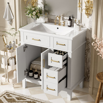 Modern Bathroom Vanity With Sink, Storage Cabinet, Soft Close Doors, Deep &amp; Standard Drawers