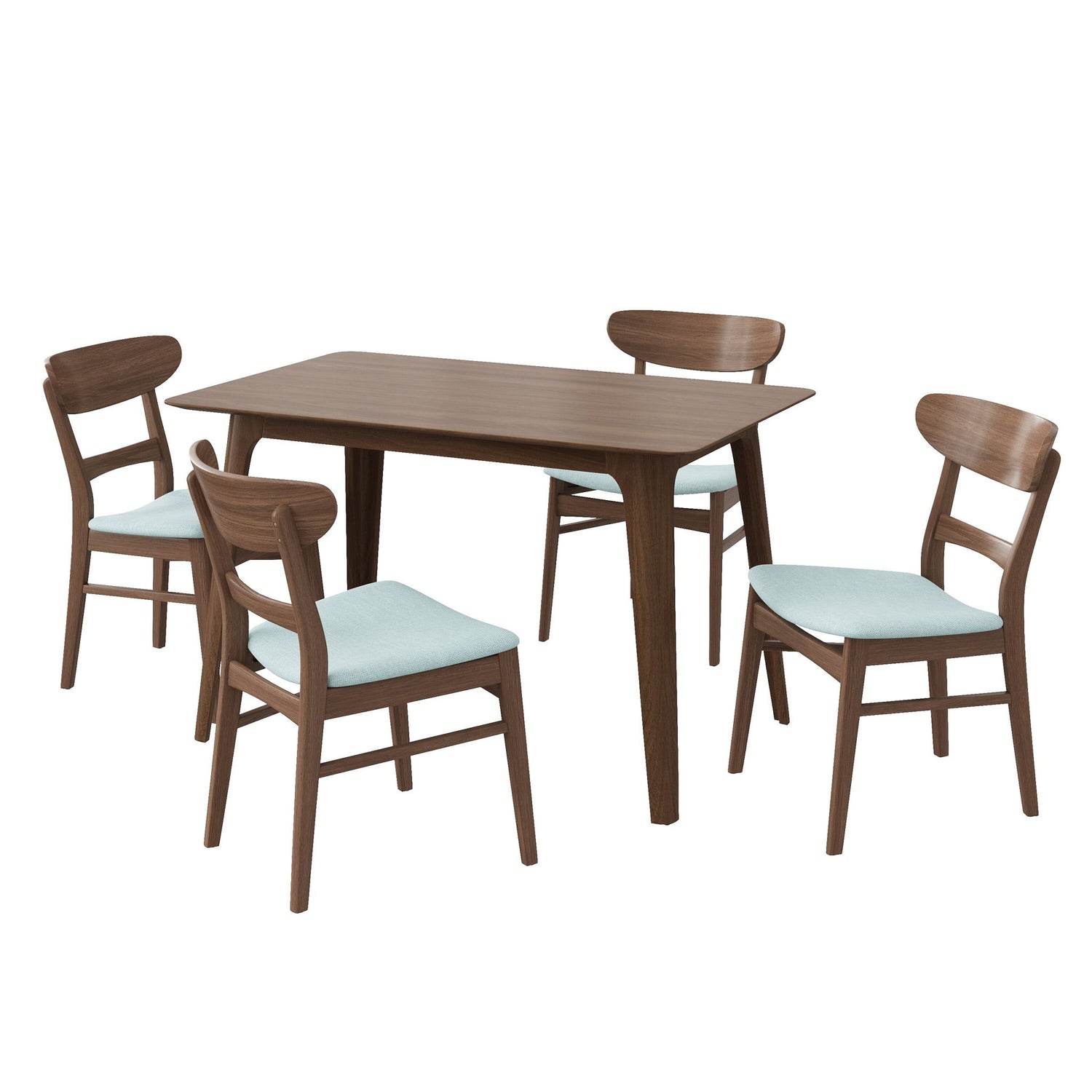 5 Piece Dining Set &amp; 1 Table And 4 Upholstered Chairs - Mint / Walnut
