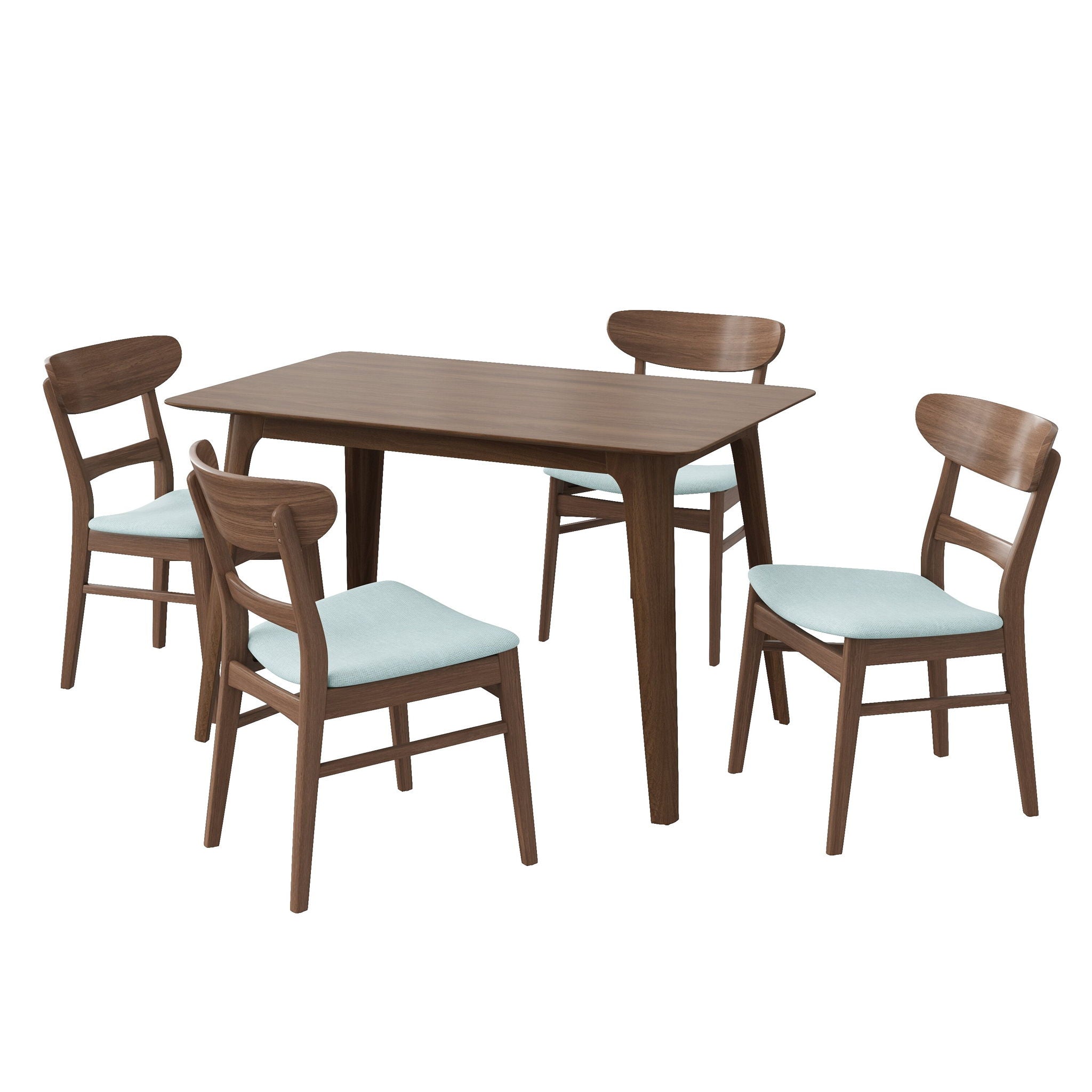5 Piece Dining Set &amp; 1 Table And 4 Upholstered Chairs - Mint / Walnut