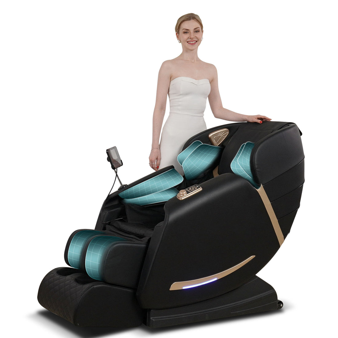 Full Body Massage Chair With Zero Gravity Recliner, With Two Control Panel: Smart Large Screen &amp; Rotary Switch, Spot Kneading And Heating - Black