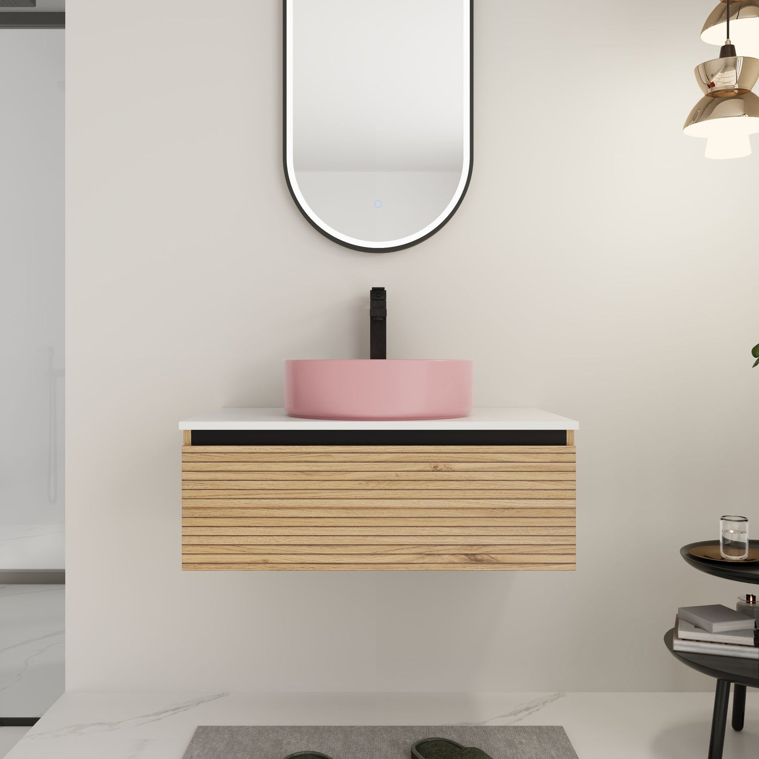 Wall Mounted Bathroom Vanity With Art Sink &amp; 1 Soft Close Drawer