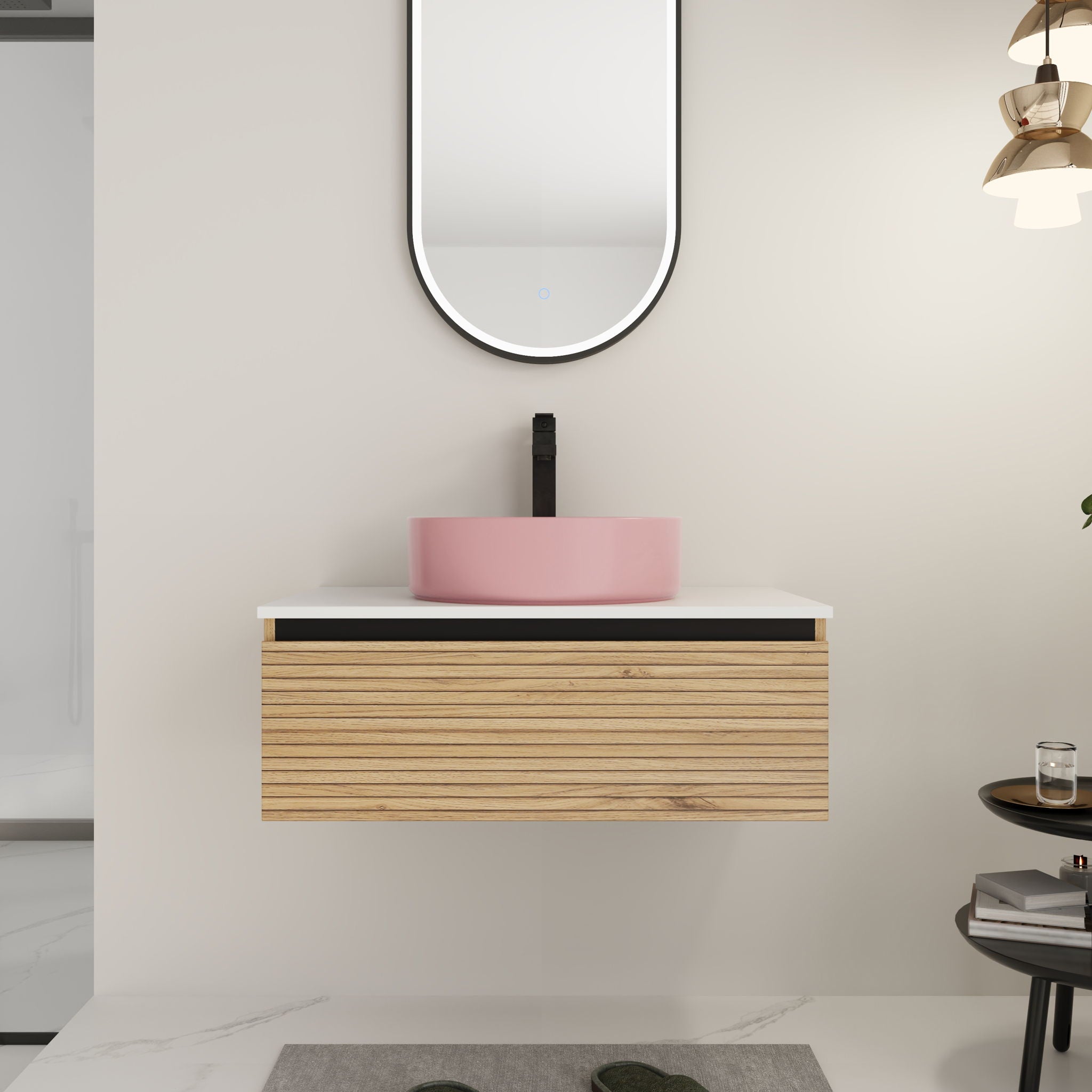 Wall Mounted Bathroom Vanity With Art Sink &amp; 1 Soft Close Drawer