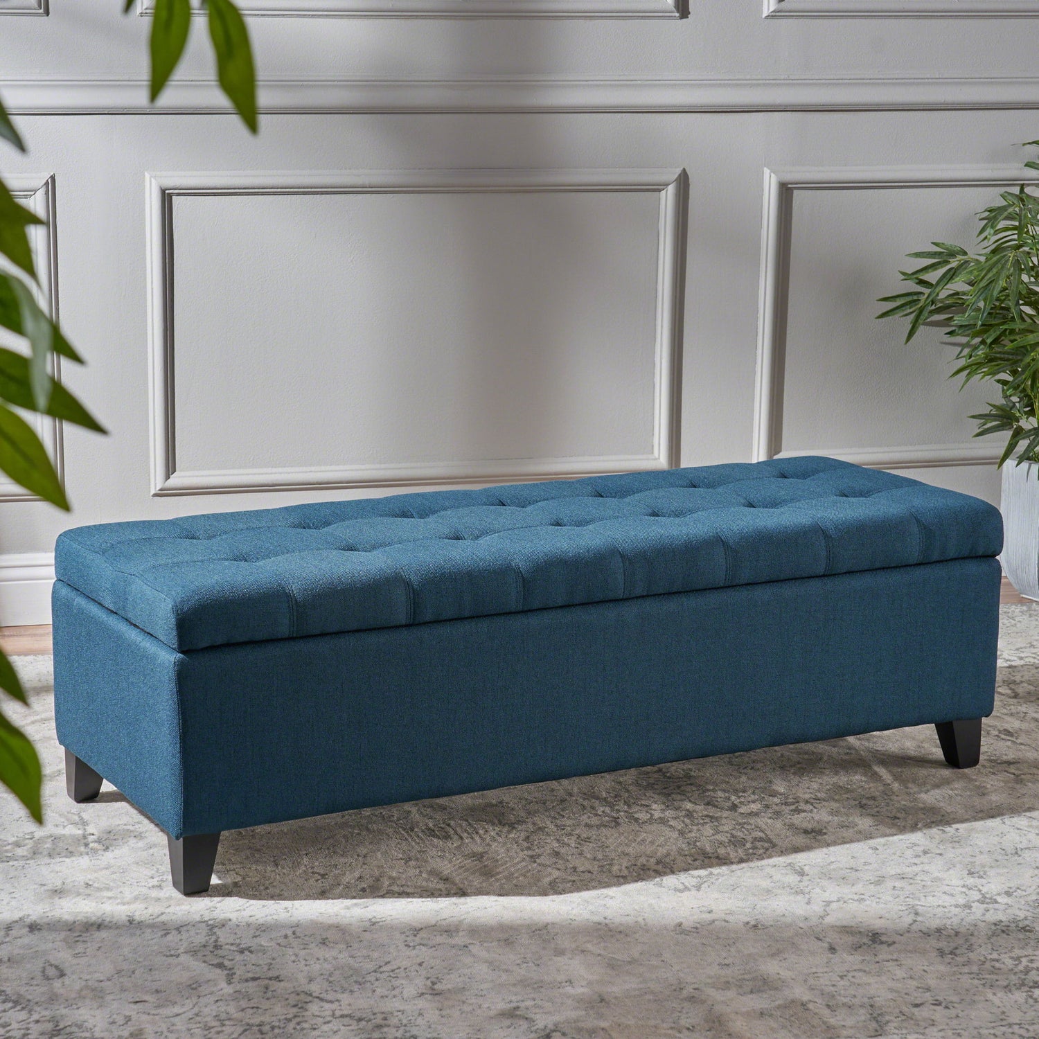 Upholstered Storage Ottoman Bench, Foot Rest For Bedroom