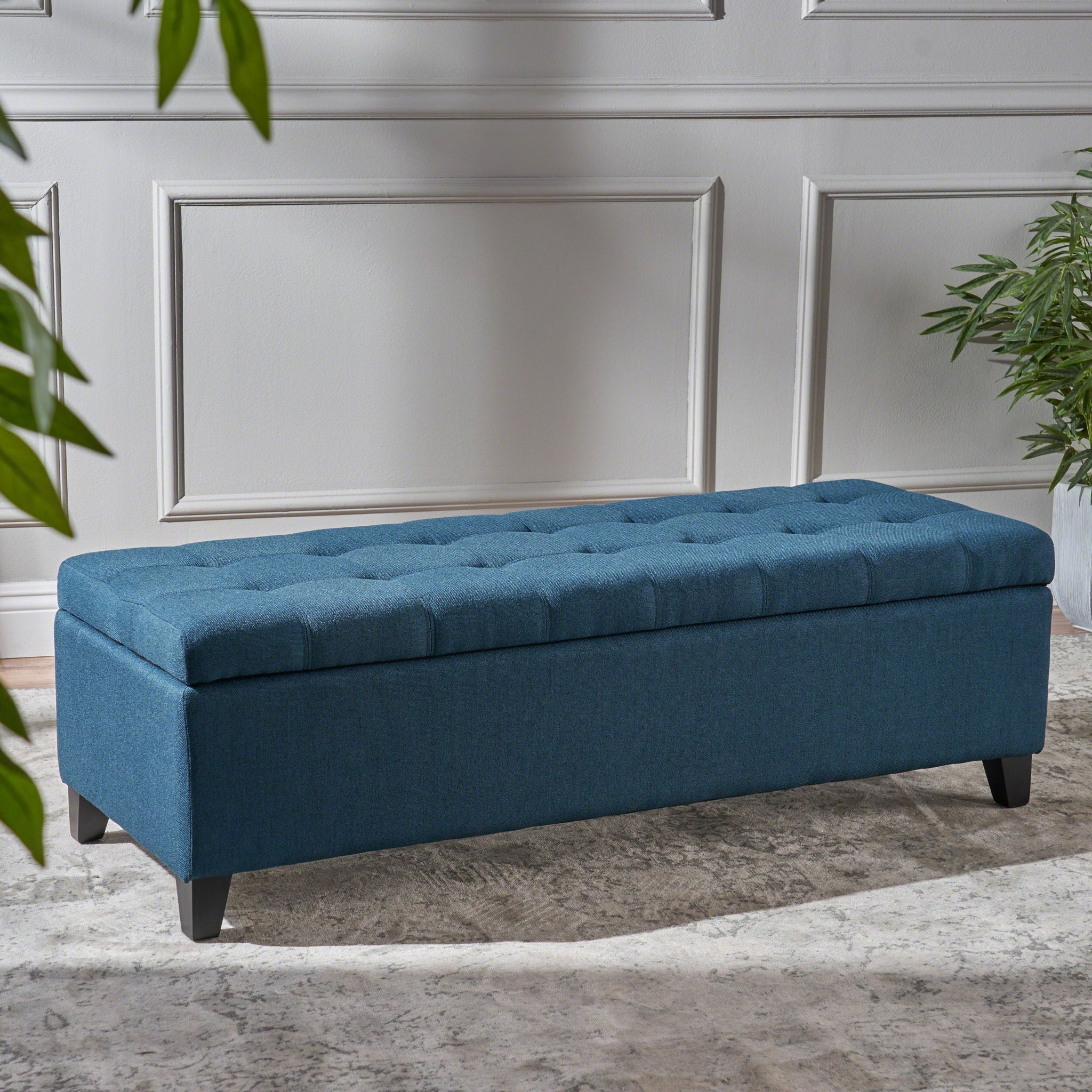 Upholstered Storage Ottoman Bench, Foot Rest For Bedroom
