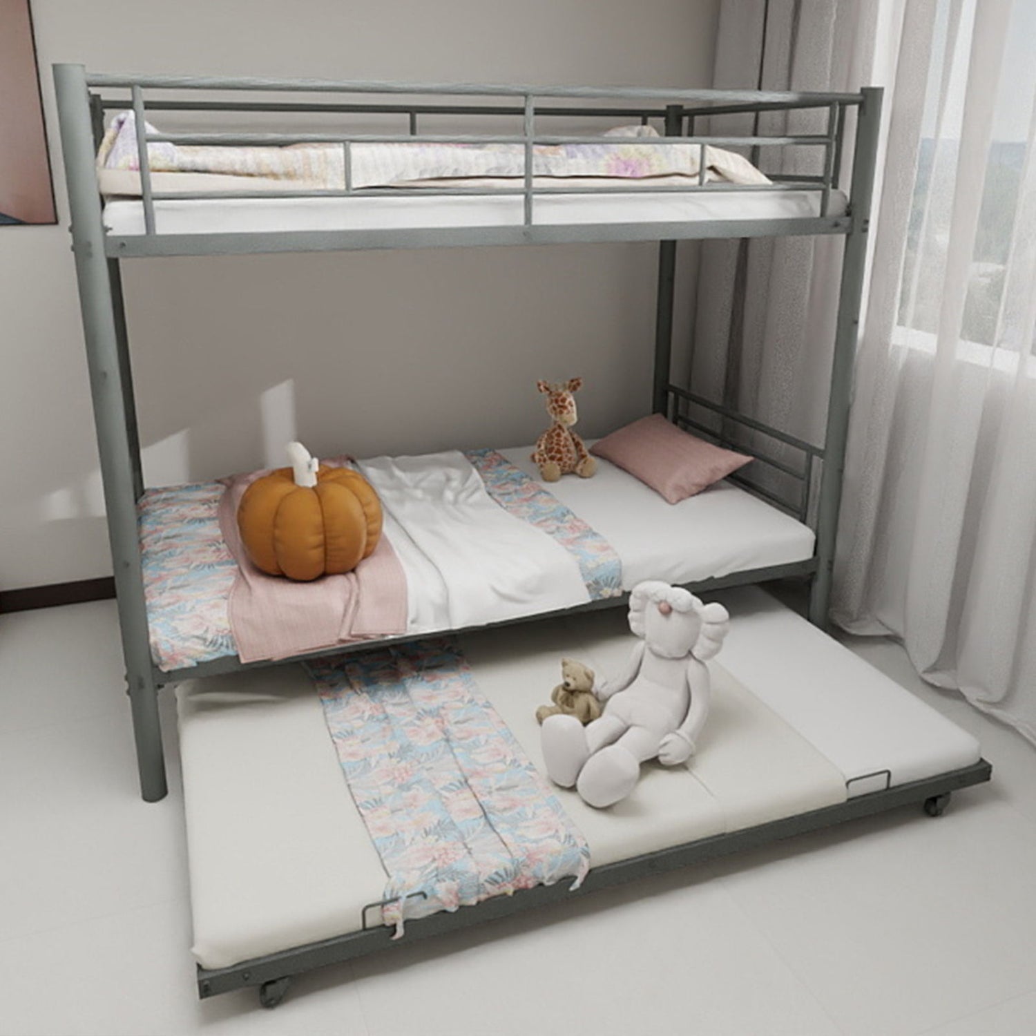 Bunk Bed For Kids, Convertible Frame With Ladders &amp; Guardrail