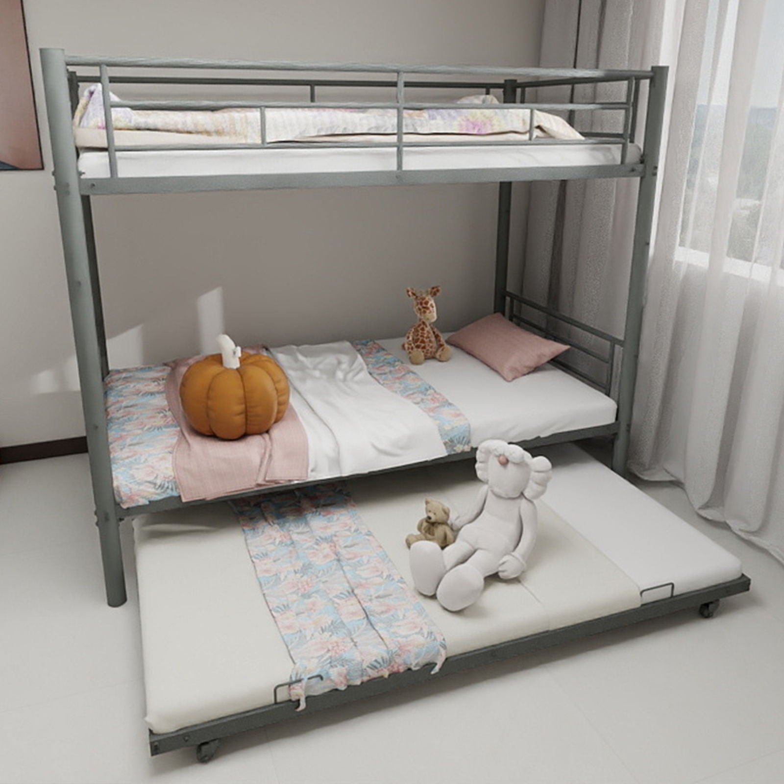 Bunk Bed For Kids, Convertible Frame With Ladders &amp; Guardrail